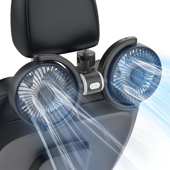 Dual Car Cooling Fans for Backseat 3 Speed Separate Controlled Quiet Brushless - Picture 3 of 9